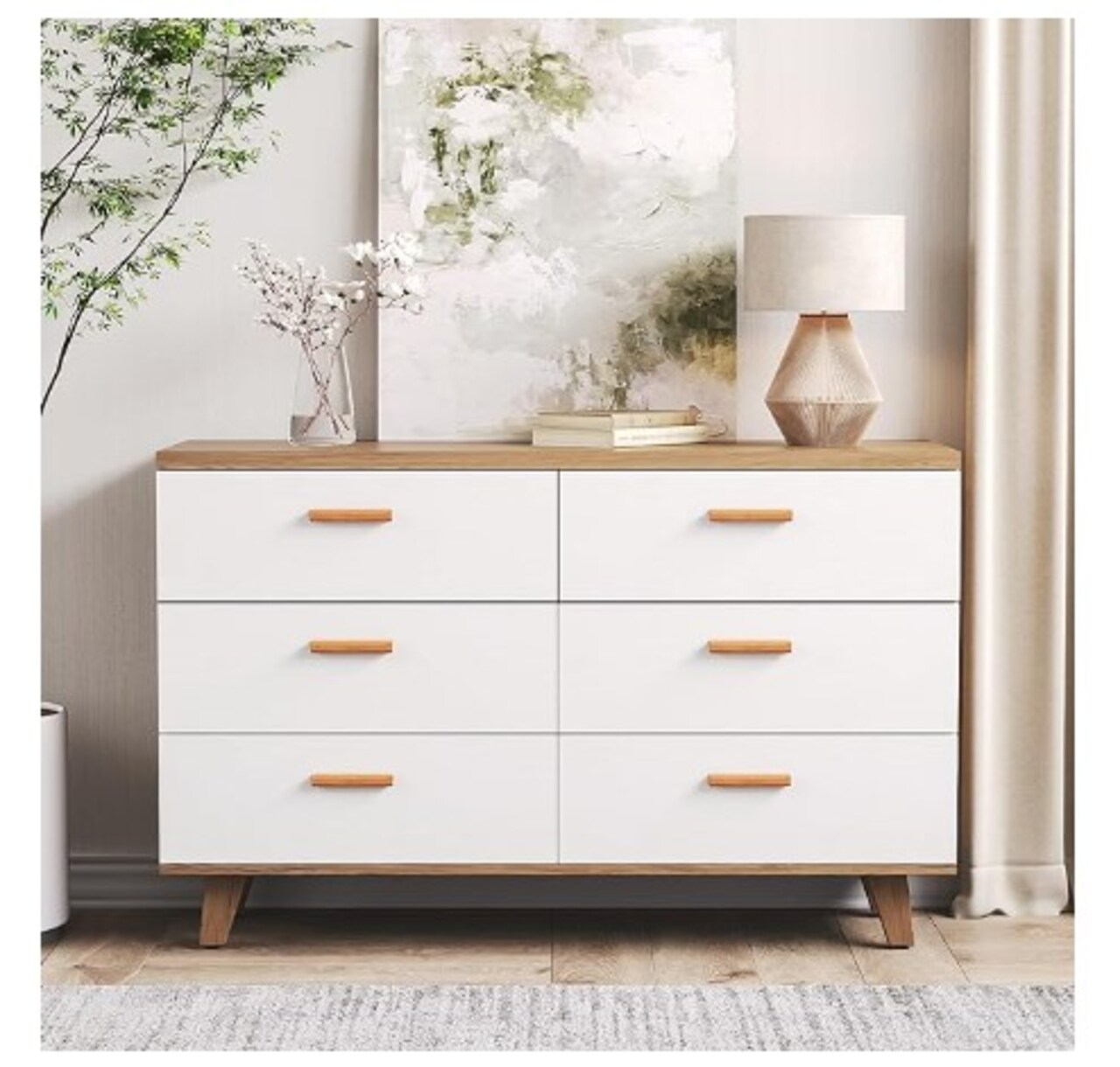 White Wide Drawer Dresser with Drawers, Wood Storage Organizer, Contemporary Drawer Chest for Nursery, Living Room, Hall, and Children's Bedroom
